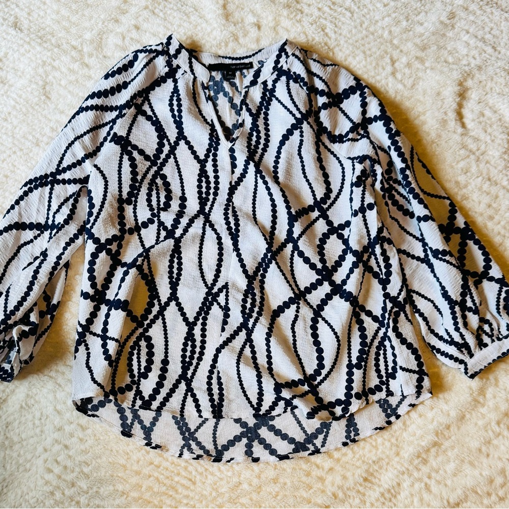 Harve Benard Navy and White Swirl Blouse